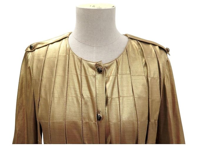CAMICIA VINTAGE CHANEL P41511 BOTTONI CABOCHON GRIPOIX M 38 SETA TOP D'oro - vista 2