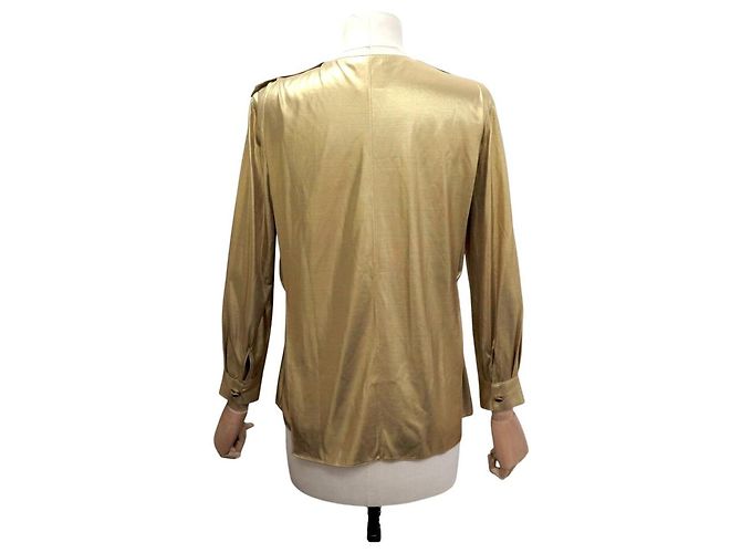 CAMICIA VINTAGE CHANEL P41511 BOTTONI CABOCHON GRIPOIX M 38 SETA TOP D'oro - vista 3