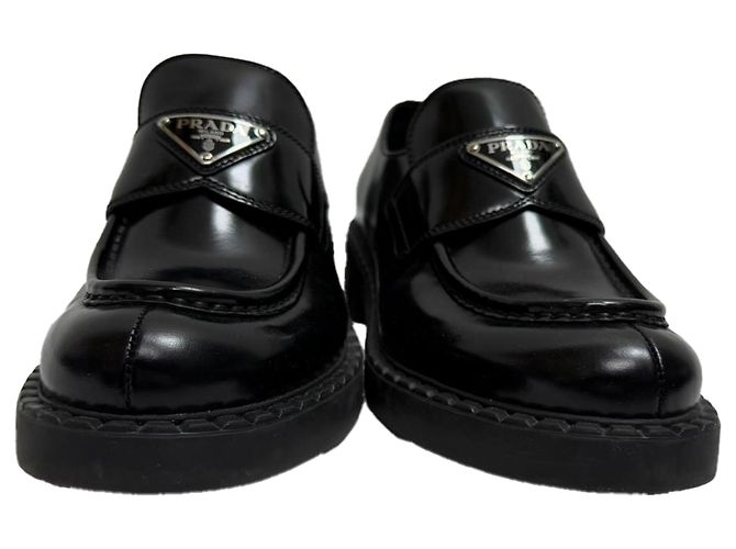 Mocassini in pelle nera Prada spazzolata Nero - vista 2