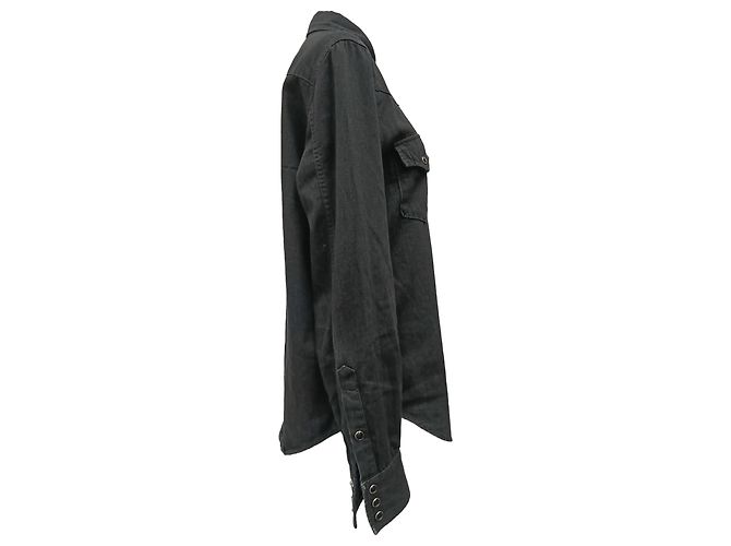 Saint Laurent Button-Down-Hemd aus schwarzer Baumwolle - Ansicht 2