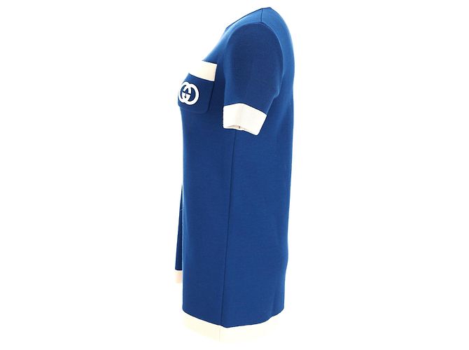 Gucci GG Besticktes Strick-Minikleid aus blauer Polyester - Ansicht 2