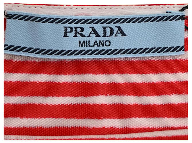 Top a rayas Prada de manga 3/4 en algodón rojo Roja - vista 4