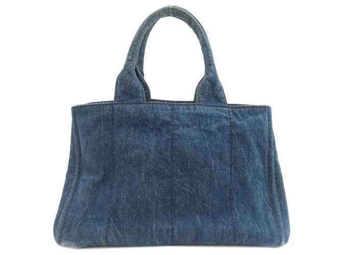 Borsa tote Canapa Prada in denim marrone - vista 2