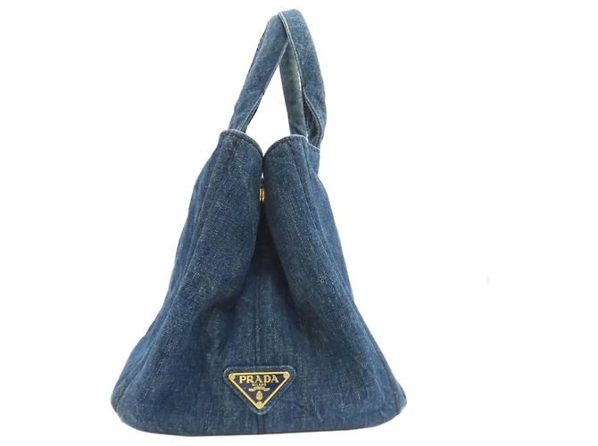 Borsa tote Canapa Prada in denim marrone - vista 3