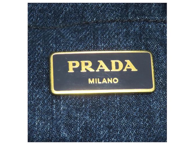 Borsa tote Canapa Prada in denim marrone - vista 6