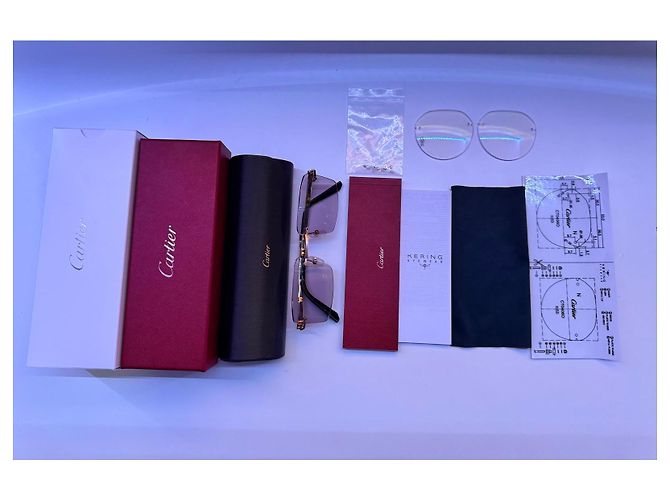 Cartier Rimless Titanium Sunglasses Black Golden - view 10