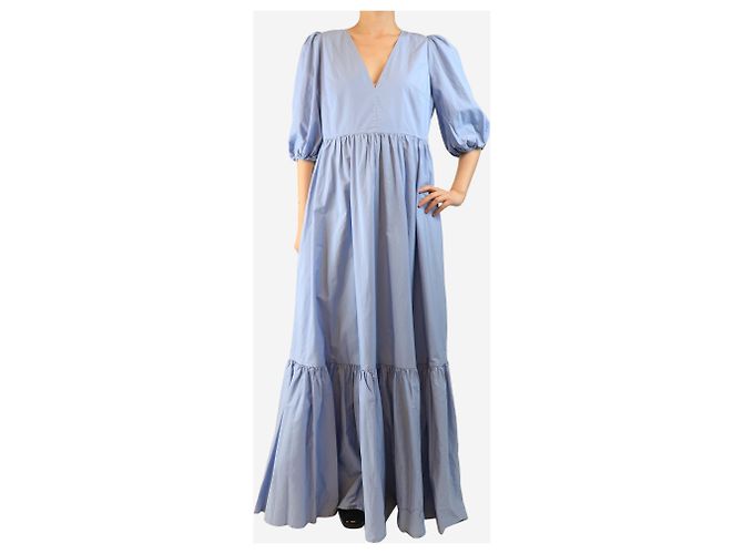Autre Marque Vestido maxi de algodón azul bebé con volantes - talla L - vista 3