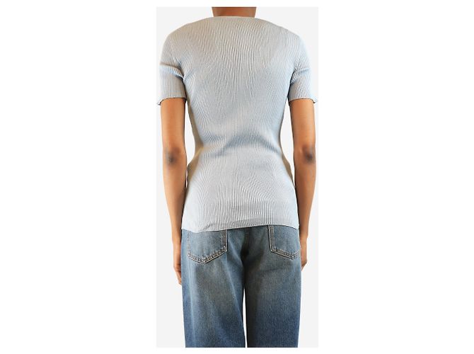 Prada Top de seda azul claro con cuello redondo - talla UK 8 - vista 2