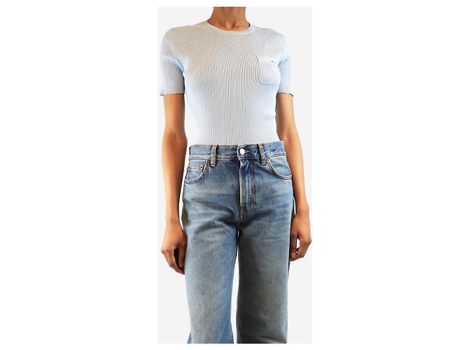 Prada Top de seda azul claro con cuello redondo - talla UK 8 - vista 3