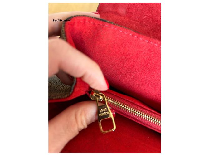 Louis Vuitton Caissa Clutch Damier Ebano e Pelle Rossa Rosso Damier ebene - vista 13