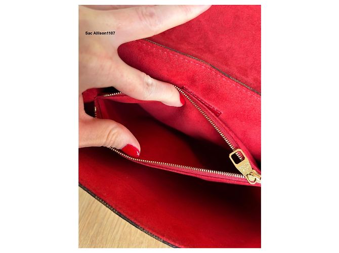 Louis Vuitton Caissa Clutch Damier Ebano e Pelle Rossa Rosso Damier ebene - vista 14