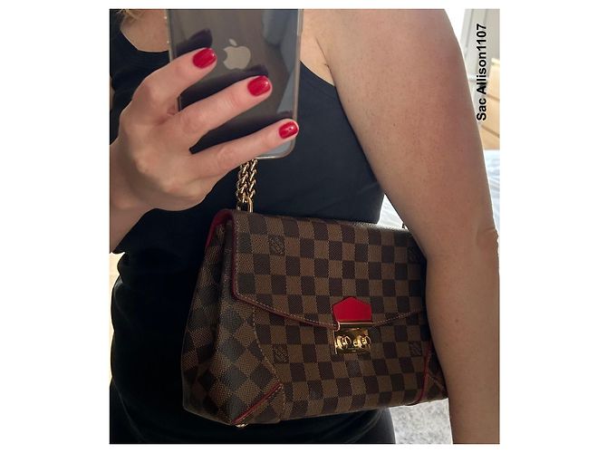 Louis Vuitton Caissa Clutch Damier Ebano e Pelle Rossa Rosso Damier ebene - vista 9