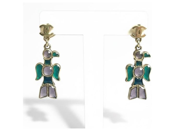 Seltene Chanel 07A CC Aztekenvogel Mehrfarbige Gripoix Stein Ohrringe - Ansicht 5
