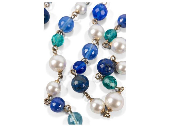 Cintura/collana rara Chanel 07A CC Aztec Bird multicolore in perle Gripoix. Bianco Blu D'oro Verde - vista 11