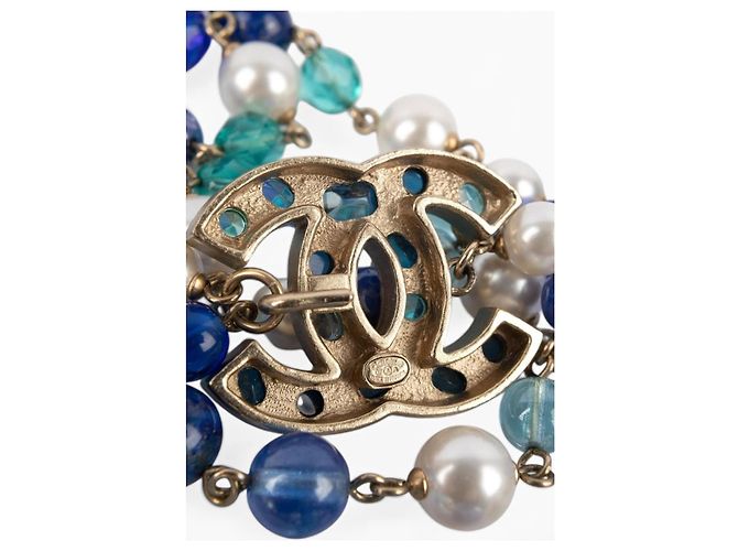 Cintura/collana rara Chanel 07A CC Aztec Bird multicolore in perle Gripoix. Bianco Blu D'oro Verde - vista 12