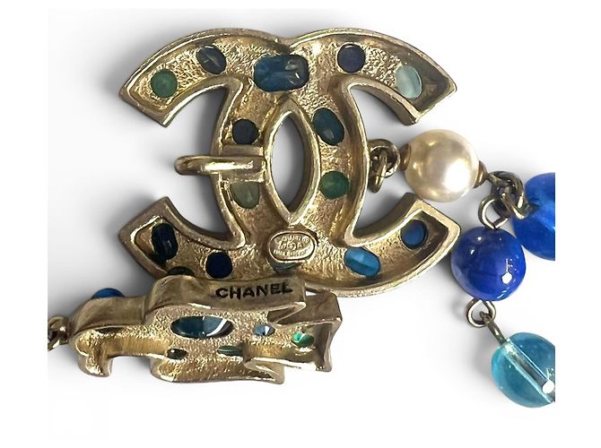 Cintura/collana rara Chanel 07A CC Aztec Bird multicolore in perle Gripoix. Bianco Blu D'oro Verde - vista 13