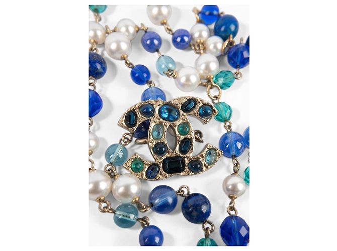 Cintura/collana rara Chanel 07A CC Aztec Bird multicolore in perle Gripoix. Bianco Blu D'oro Verde - vista 2