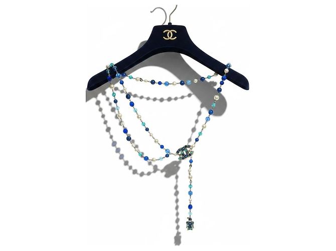 Cintura/collana rara Chanel 07A CC Aztec Bird multicolore in perle Gripoix. Bianco Blu D'oro Verde - vista 4