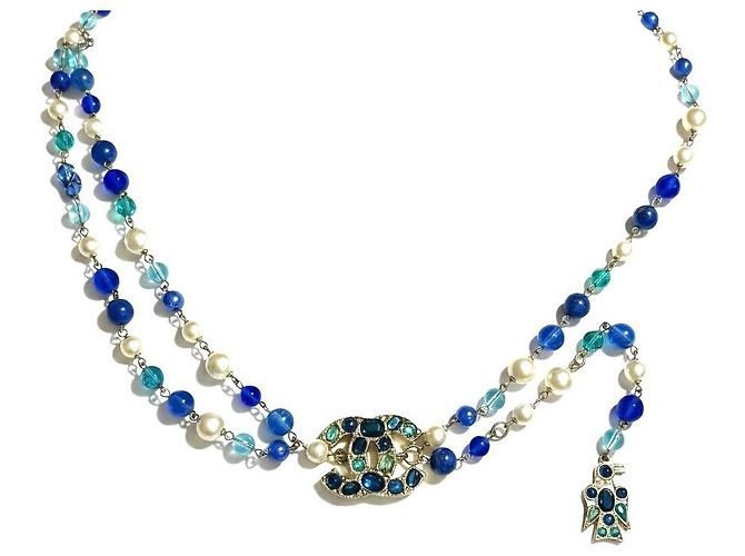 Cintura/collana rara Chanel 07A CC Aztec Bird multicolore in perle Gripoix. Bianco Blu D'oro Verde - vista 5