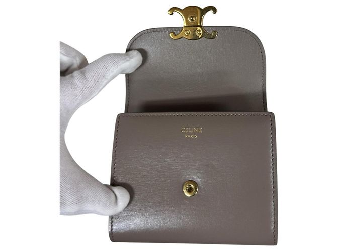 Céline Celine Small Flap Wallet Triomphe Tri-fold Leather Beige - view 11
