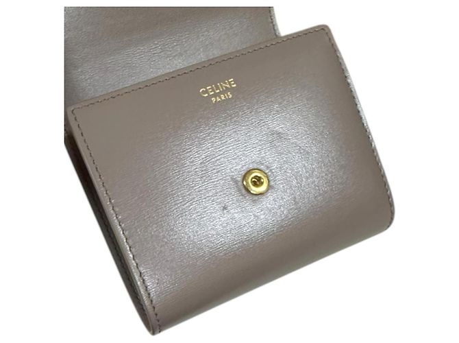 Céline Celine Small Flap Wallet Triomphe Tri-fold Leather Beige - view 12