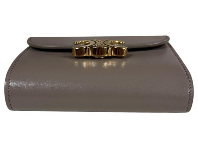 Céline Celine Small Flap Wallet Triomphe Tri-fold Leather Beige - view 5