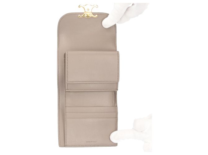 Céline Celine Small Flap Wallet Triomphe Tri-fold Leather Beige - view 6