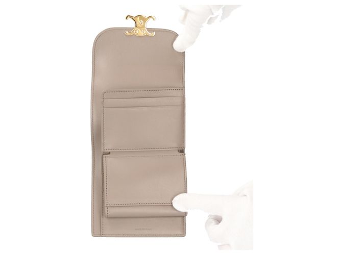 Céline Celine Small Flap Wallet Triomphe Tri-fold Leather Beige - view 7