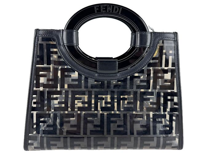Borsa a mano Runaway Shopper Fendi in pelle vinilica nera e trasparente Nero - vista 3