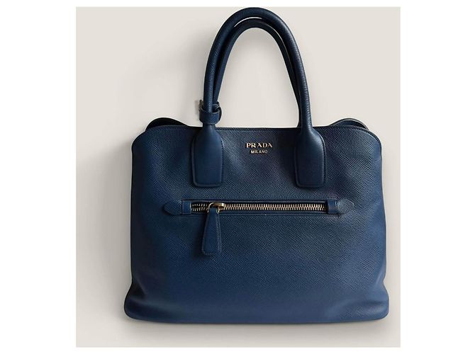 Borsa a mano aperta Promenade in pelle Saffiano blu di Prada - vista 14