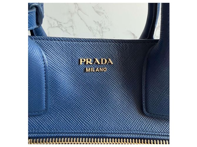 Borsa a mano aperta Promenade in pelle Saffiano blu di Prada - vista 15