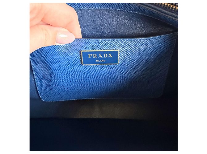 Borsa a mano aperta Promenade in pelle Saffiano blu di Prada - vista 18