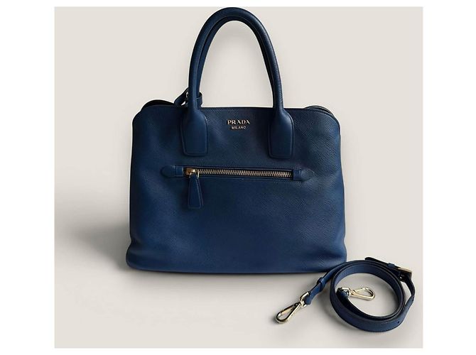 Borsa a mano aperta Promenade in pelle Saffiano blu di Prada - vista 2