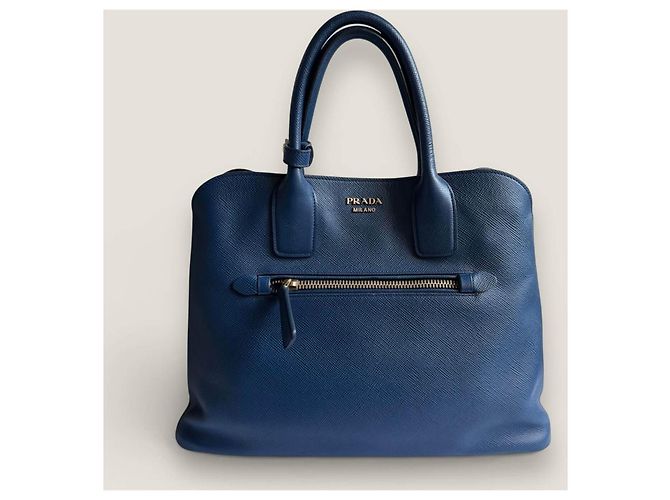 Borsa a mano aperta Promenade in pelle Saffiano blu di Prada - vista 3