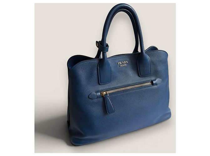 Borsa a mano aperta Promenade in pelle Saffiano blu di Prada - vista 5