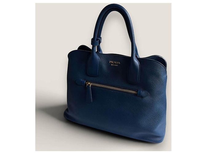 Borsa a mano aperta Promenade in pelle Saffiano blu di Prada - vista 6