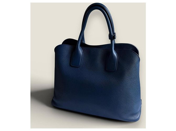 Borsa a mano aperta Promenade in pelle Saffiano blu di Prada - vista 7