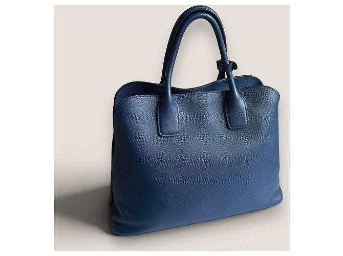 Borsa a mano aperta Promenade in pelle Saffiano blu di Prada - vista 8