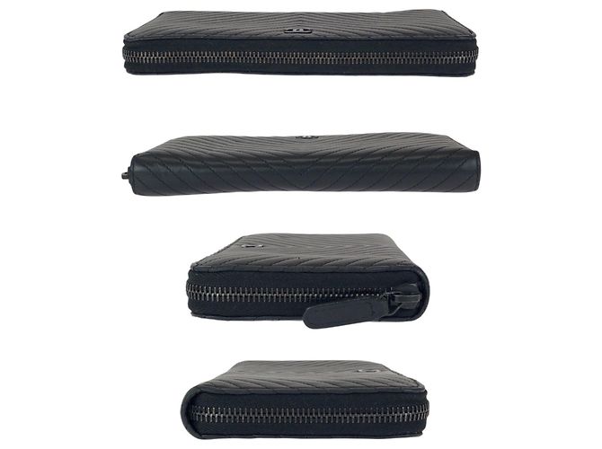 Chanel Chevron V-Stitch schwarzes Lammleder Langbörse - Ansicht 10