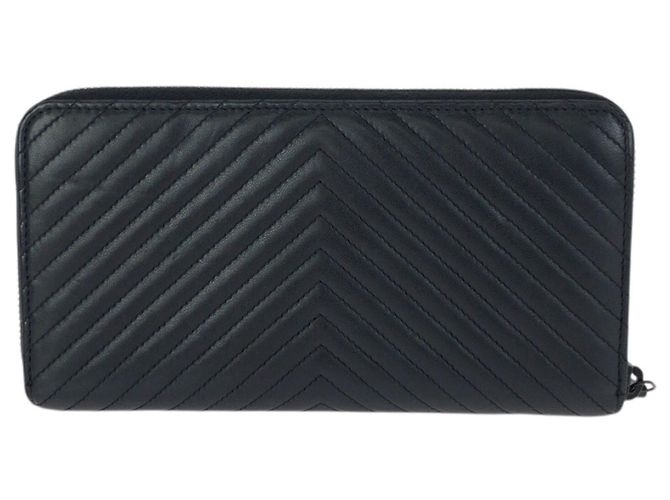 Chanel Chevron V-Stitch schwarzes Lammleder Langbörse - Ansicht 2