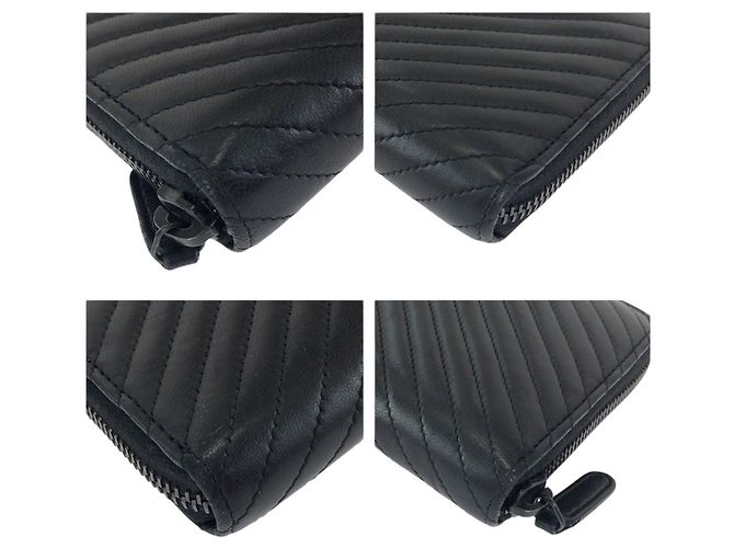 Chanel Chevron V-Stitch schwarzes Lammleder Langbörse - Ansicht 3
