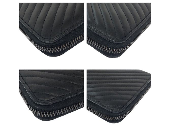 Chanel Chevron V-Stitch schwarzes Lammleder Langbörse - Ansicht 4