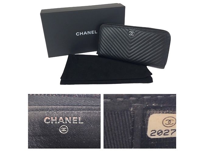 Chanel Chevron V-Stitch schwarzes Lammleder Langbörse - Ansicht 5