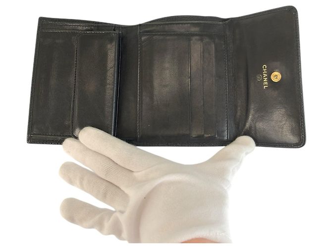 Cartera plegable de cuero negro Chanel Coco Mark - vista 4