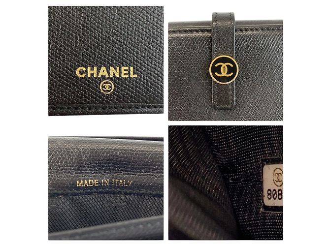 Schwarze Leder lange Brieftasche Chanel Coco Button - Ansicht 3
