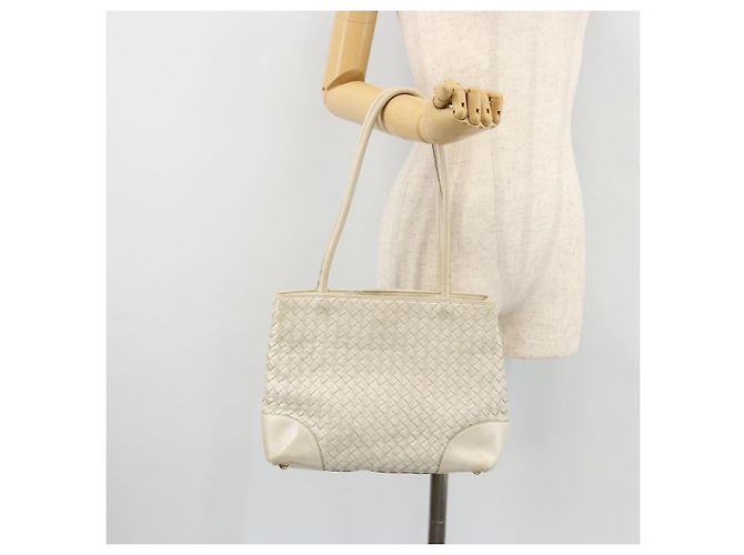 Borsa Tote in pelle Intrecciato Bottega Veneta bianca e oro Auth bs34623 - vista 22