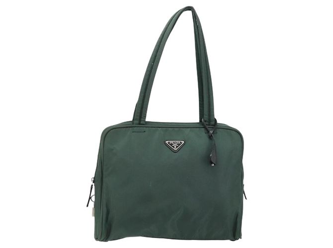 Borsa Tote PRADA in nylon verde argento Auth ep14041 - vista 13