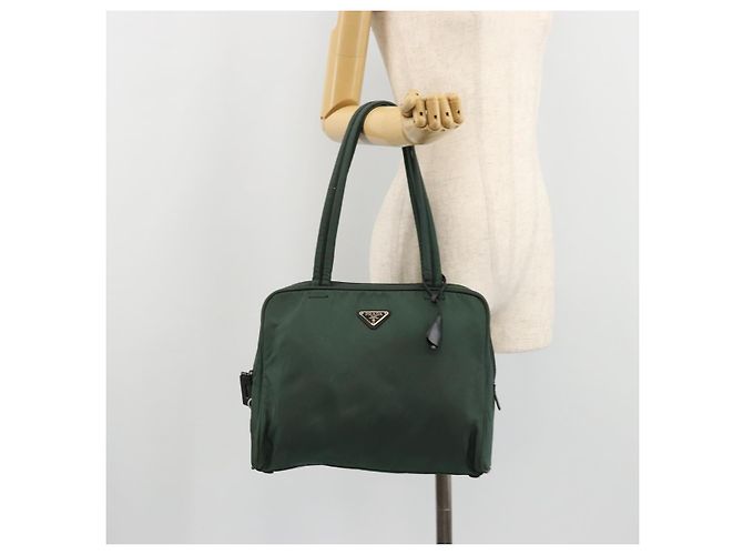 Borsa Tote PRADA in nylon verde argento Auth ep14041 - vista 25