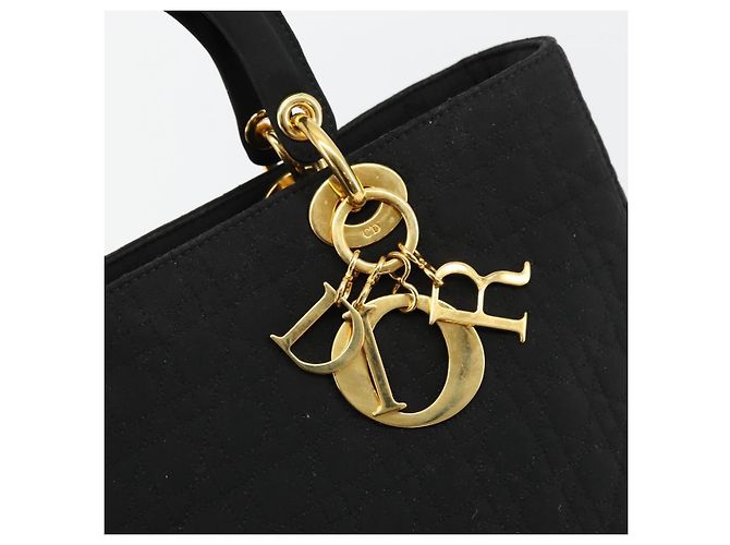 Christian Dior Borsa Lady Dior Canage in nylon nero e oro Auth ep14110 D'oro - vista 10