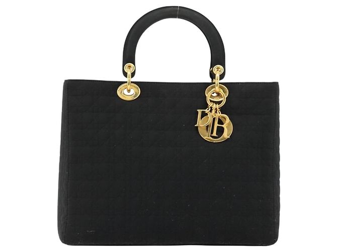 Christian Dior Borsa Lady Dior Canage in nylon nero e oro Auth ep14110 D'oro - vista 13